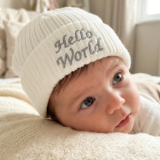 KW106: Baby Embroidered Hello World Knitted Hat (Newborn -3 Months)